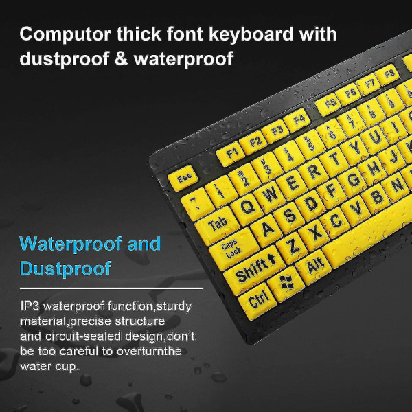 Datatastatur med stor utskrift, kablet USB-tastatur med høy kontrast