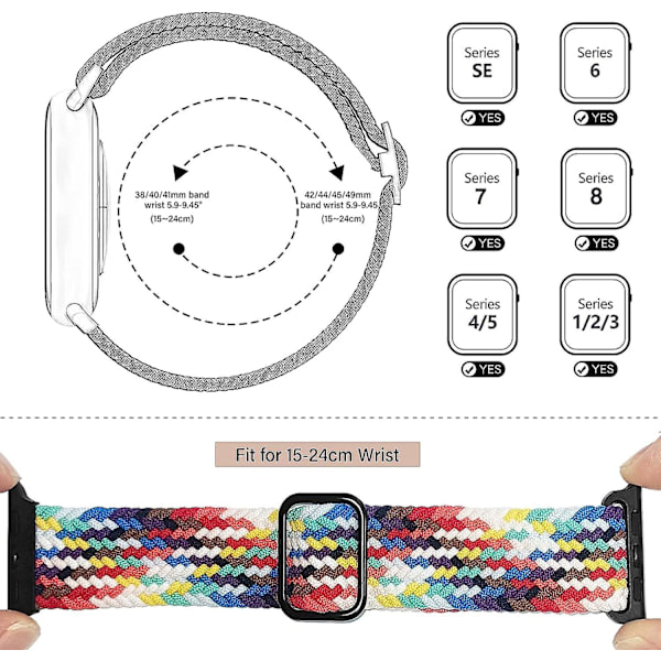 Matcheasy Sport -hihna yhteensopiva Apple Watch -hihnan kanssa 38 mm 40 mm 41 mm, säädettävä nyloninen urheilullinen venyvä joustava punottu vaihto Solo Loop, Applen kellolle
