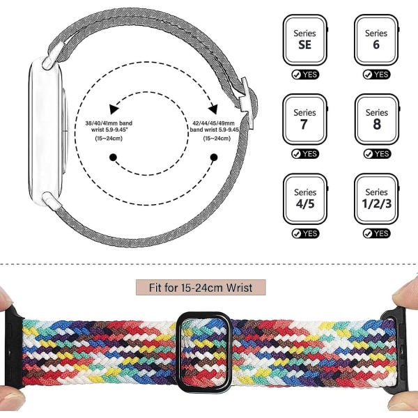 Matcheasy sportsrem, kompatibel med Apple Watch-remme 38 mm 40 mm 41 mm, justerbar nylon sportstræk elastisk flettet erstatningssløjfe, til app.