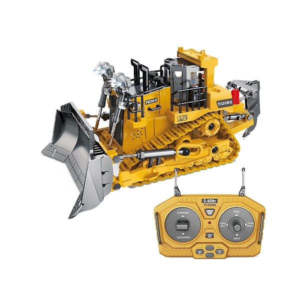 1:24 2.4ghz 9 Kanaler Fjärrstyrd Traktor Leksak Bulldozer Rc Aluminium Legering Engineering Traktor T