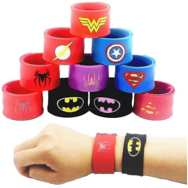 10st Färgglada Snap Armband För Barn, Superhjälte Slap Bands Silikon Armband Party Bag Fillers Sl