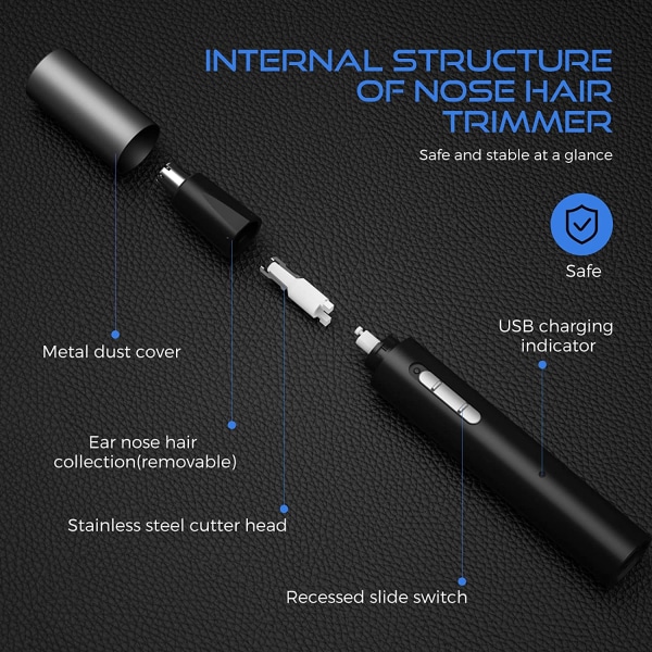 Nesetrimmer for menn, 2023 smertefri USB-oppladbar nesetrimmer, bærbar nesetrimmer for menn og kvinner, IPX7 vanntett dobbeltkantblad