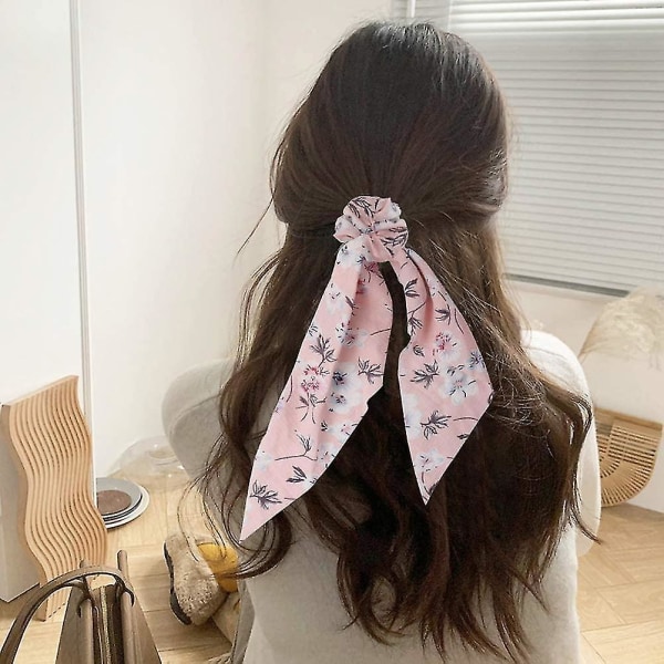 6 stk. tørklæde hårbånd, satin sløjfe hår tørklæde scrunchies elastisk hårbånd hestehale holder blomster prik scrunchie slips til kvinder piger