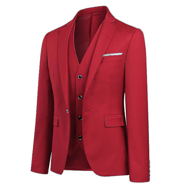 Herrkostym Business Casual 3-delar Kostym Blazer Byxor Väst 9 Färger Z Red L