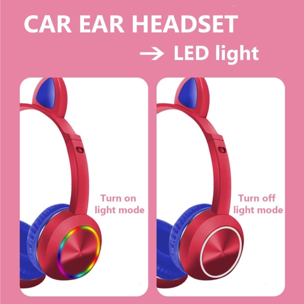 Cat Ear LED Light Up Bluetooth-hodesett med mikrofon, støyreduserende trådløst hodep