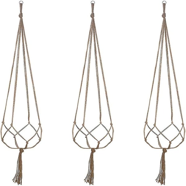 Macrame hängande korg, 3 st bomullsrep hängande korg växtkorghållare (48 tum)