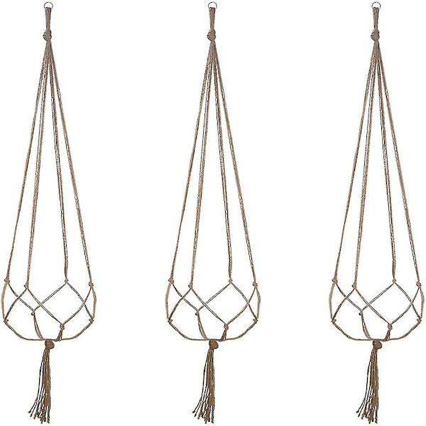 Macrame Hängkorg, 3 st Bomullsrep Hängkorg Växtkorg Hållare (122 cm)