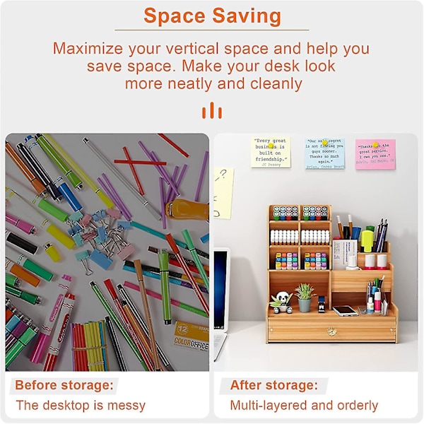 Träskrivbordsorganisatör DIY Desktop Tidy Pen Holder Stor Kapacitet