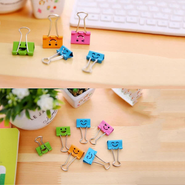 40 stk. 19 mm søde udskårne smile-bindere papirclips $40 stk. mini farve metal foldback sjove clips med søde udskårne smileys $40 stk. udskårne