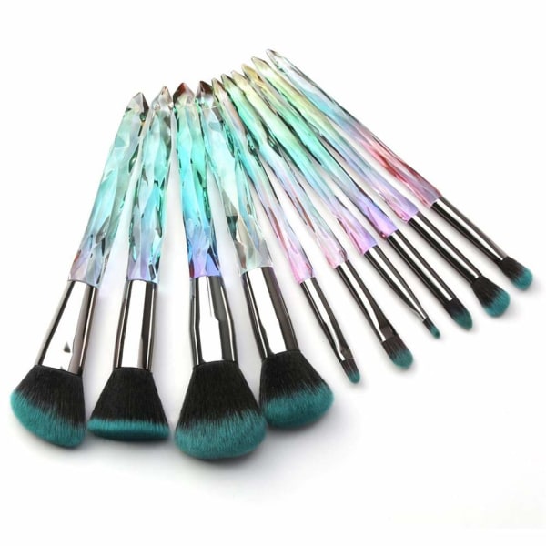 Makeup Brushes Set, 10 STK Crystal Transparent Håndtak Kabuki Powder Foundation Br Gradient black and purple