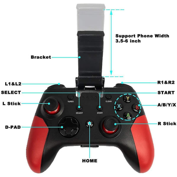 Controller til Android / Pc / Ps3, Android mobil trådløs Bluetooth-controller med sammenklappeligt stativ, 2.4g trådløs controller Pc / Ps3 / Tv Gamepad