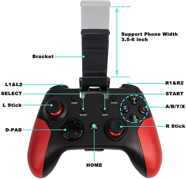 Kontroller for Android / PC / PS3, Trådløs Bluetooth-kontroller for Android-mobil med uttrekkbar stativ, 2.4g Trådløs kontroller PC / PS3 / TV-spillkontroll