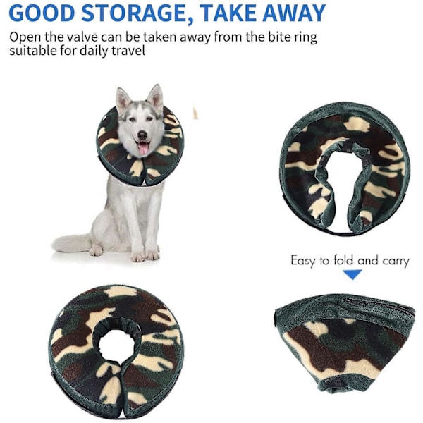 Blød krave til store, mellemstore og små hunde, til efter operation, oppustelig kattekrave med justerbart spænde, camouflage, S