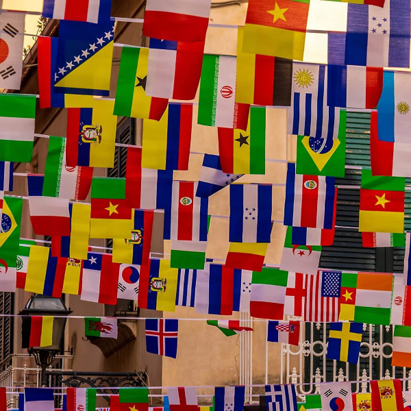 50 World Flags, World Flags Vimpelbanner, med 50 forskjellige nasjonale flagg, for barer, idrettsklubber, internasjonale arrangementer, festdekorasjoner