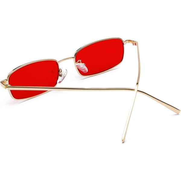 Röda Retro rektangelsolglasögon för kvinnor män fyrkantiga smala hiphop solglasögon med liten ram
