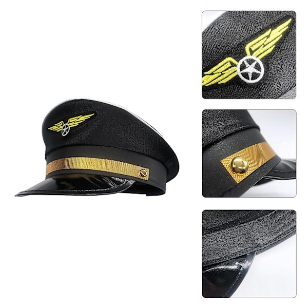 Stilful Kaptajnshat Pilot Hat Aviation Cap Med Badge Justerbar Ottekantet Hat