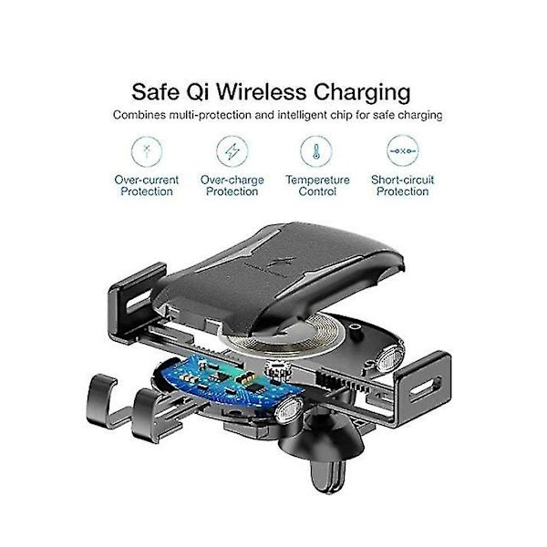 Trådløs bil lader automatisk klemme, 10w rask lading biltelefonholder vindskjerm dashbord luftventil, for Iphone Xs/max/x/samsung (svart)