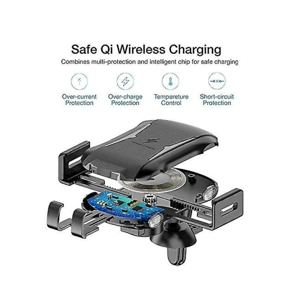 Trådløs billader automatisk klemme, 10w hurtigladende biltelefonholder Frontrute Dashboard Luftventil, for Iphone Xs/max/x/samsung (svart)