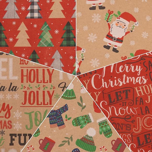 Blandat Presentpapper - Julpapper i Kraftpapper - 125 Kvadratfot Totalt - Barn