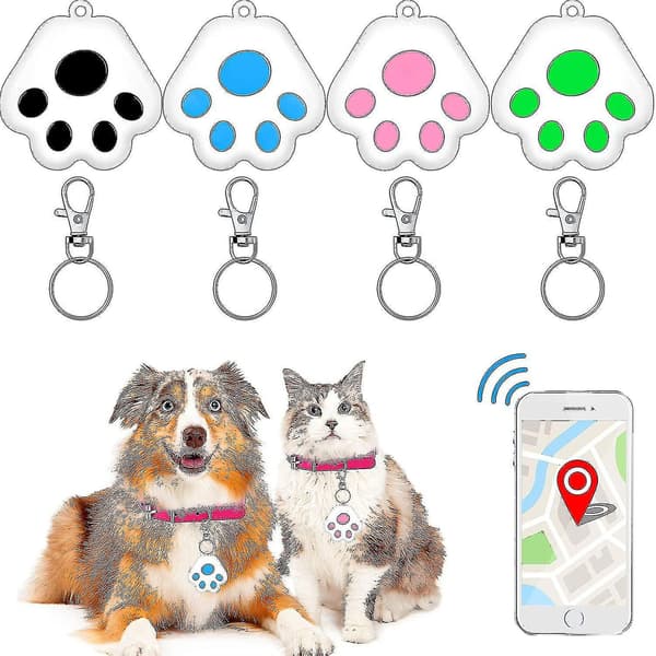 4 stk. GPS-tracker, søde kæledyrssporingsenheder (blå, sort, pink, grøn)(,)