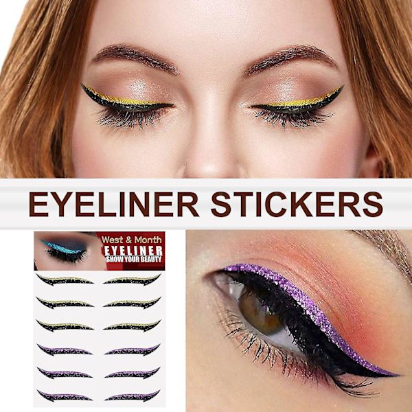 Itsekiinnittyvä eyeliner-tarra, kaksoisluomitarra, lavastemeikki, silmämeikkit pegatinas, musta, teräväkärkinen