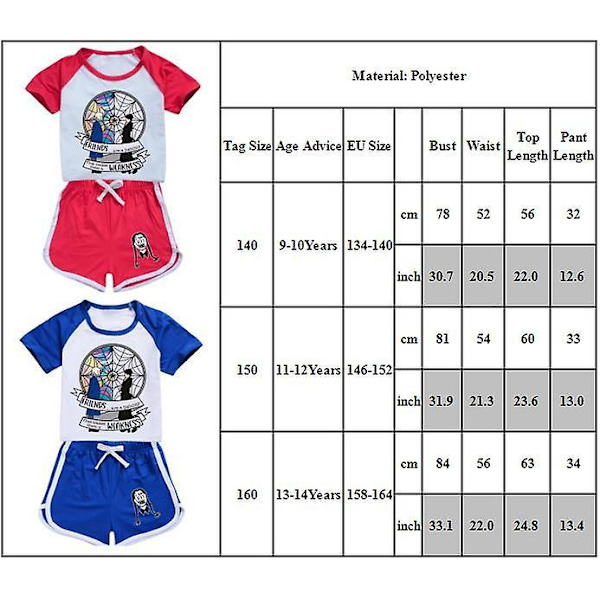 Barnflickor Wednesday Addams Tryckt T-shirt Shorts Outfits Set Pyjamas Nattkläder Loungewear Sommar Träningsdräkt Black 9-10 Years