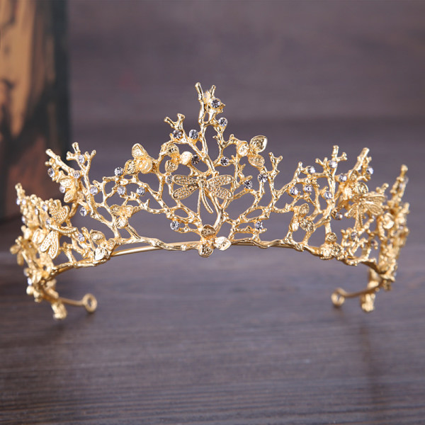 Vintage Crown Baroque Guld Tiara Bröllop Brud Håraccessoarer Drago