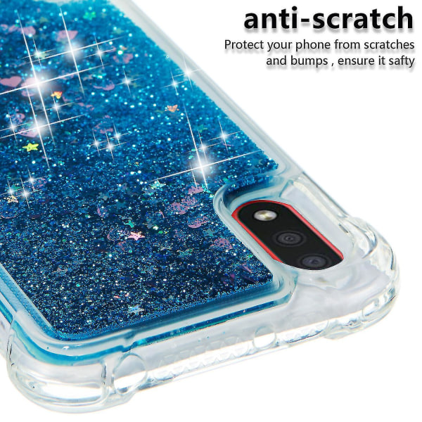 Samsung Galaxy A01 Case Glitter Neste Läpinäkyvä Sparkly Kiiltävä Bling Crystal Clear virtaava Quicksand Cover Tpu Silikoni - Sininen