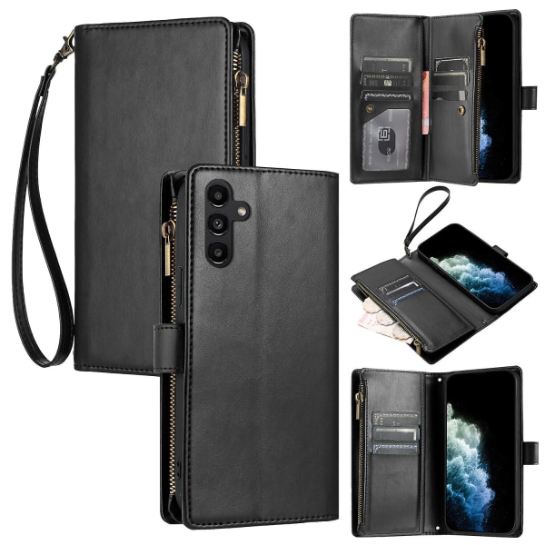 Kompatibel med Samsung Galaxy A24 4g Case Premium Dragkedja Large Space Flip Pu Cover Black