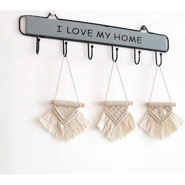 Mini Makramé Väggbonad 3 st Söta Boho Biltillbehör Ornament Vävd Konst Dekor Handgjorda Presentidéer, 8,9 cm B x 10,2 cm H, Liten