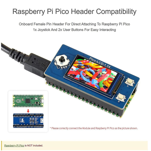 1,14 tommer Lcd-skærmmodul til Pico 65k Rgb-farver 240x135 pixel, indbygget St7789-driver