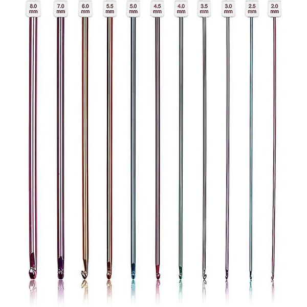 Långt set, 11 st tunisiska virknålar Flerfärgade afghanska virknålar för virkning, 2 mm(b)-8 mm(l), fantastiska stick- och virktillbehör