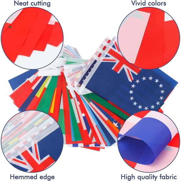 50 World Flags, World Flags Vimpelbanner, med 50 forskjellige nasjonale flagg, for barer, idrettsklubber, internasjonale arrangementer, festdekorasjoner