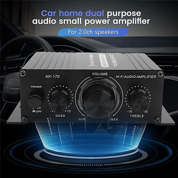 12v Mini Audio Power Bilforsterker Digital Audio Receiver Amp Dual Channel 20w+20w Bass Diskant Volu