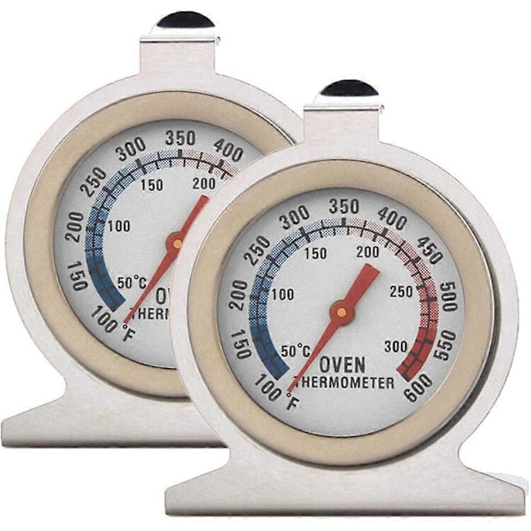 Kjøkkenovnstermometer, pakke med 2 rustfrie stål dial ovnstermometer bærbar matlaging baking temperatur 50-300 målingsområde