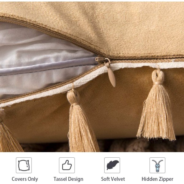 Pakke med 2 Bløde Fløjlsagtige Dekorative Pudebetræk med Kvaster Boho Stil Pudebetræk til Sofa Seng 45x45cm Khaki amber 45*45cm