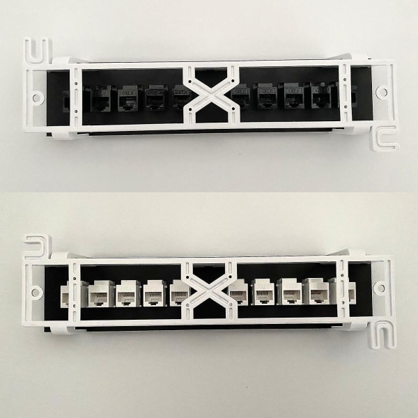 10-porters Cat6 uskjermet patchpanel rackmontert 10 x Gigabit Rj-45 Ethernet-porter White
