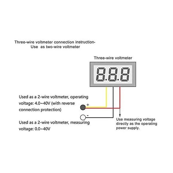 0,28 tommer LED Ultra-lille DC Digital 0-100V Voltmeter Spændingstester Tre-farvet Display 4-40V Supply