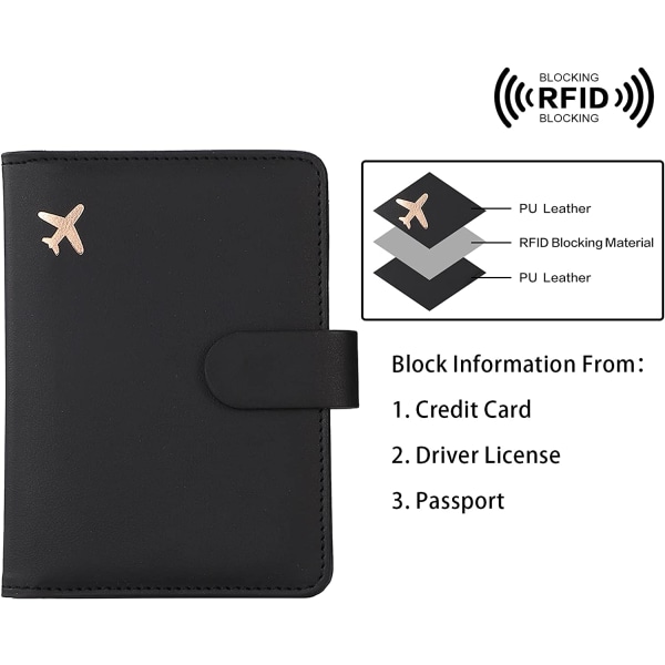 Passholder, kortspor for passholder, søtt passdeksel for kvinner/menn, vanntett Rfid-blokkerende reiselommebok (svart ny)