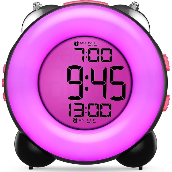 Kovaääninen herätyskello, jossa valinnainen herätys kaksoisherätyksen asetuksella Torkkutoiminto Yövalo yövalo, paristokäyttöinen kello (musta/vaaleanpunainen valo)