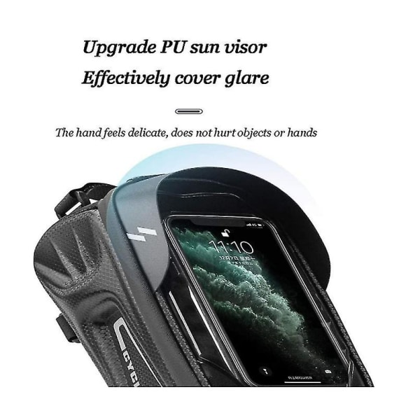 Cykelrammepose, Vandtæt Cykelpose Med Touchscreen Holder Etui Solskærm Opbevaringspose Med Stærk Krog Loop, Kompatibel 6,4\" (sort)