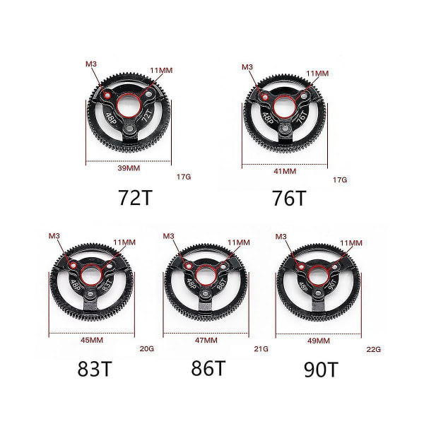 Hærdet stål 48p gear til Slash 2wd Vxl Bandit Stampede Drag Slash opgraderingsdele, 86t