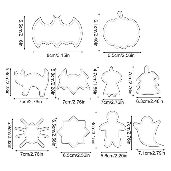 10 kappaleen Halloween-keksejä ruostumattomasta teräksestä valmistettu muotti, tarttumaton