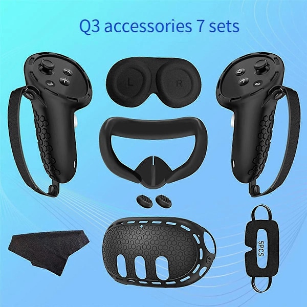 For 3 Silikon Case+Håndtak Case+Ansiktsdeksel+Blackout Mask Full Kit Anti-Lekkasje Nesepute VR Silikon Case B