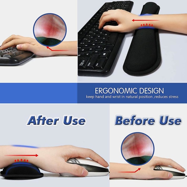 Håndleddsstøttesett for tastatur og mus, anti-skli ergonomisk pute f62f |  Fyndiq