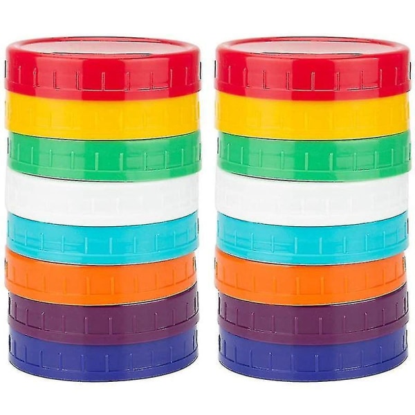 16 pakkauksen muovipurkkikannet - värilliset purkkikorkit, 100 % yhteensopiva Ball Kerr Wide -purkkien kanssa (leveä suu)