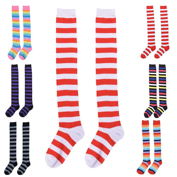 Kvinder pige Farverige stribede lange sokker strikkede strømper over