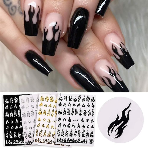 Flame Nail Art Stickers Dekaler Holographic Fire Nail Decals