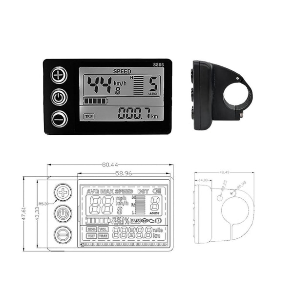 Elektrisk cykeldisplay 24v/36v/48v Vattentät Lcd-display S866 Controller Panel Dashboard För Ele