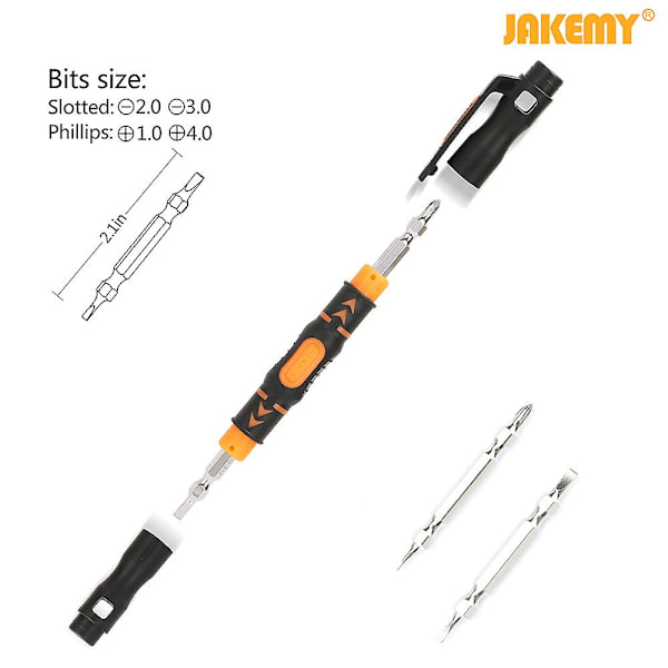 Jakemy 3 i 1 bærbar dobbeltkop bits skruetrækker pen med magnetisk tovejs slids og Phillips bits skruetrækker bits skruetrækker diy reparationsværktøj